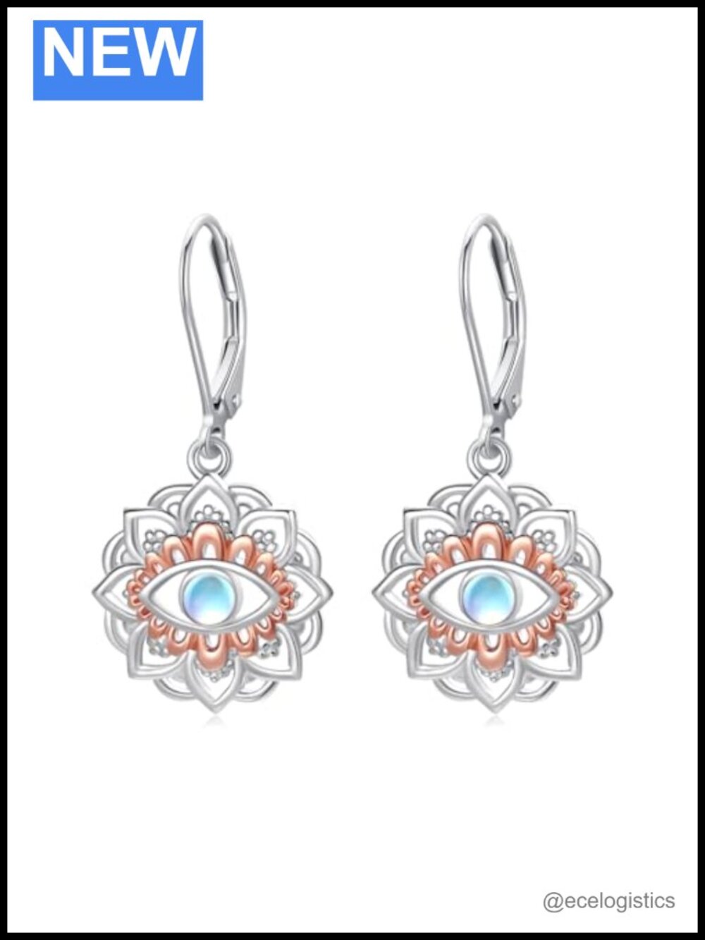 925 Sterling Silver Lotus Evil Eye Dangle Earrings Spiritual Yoga